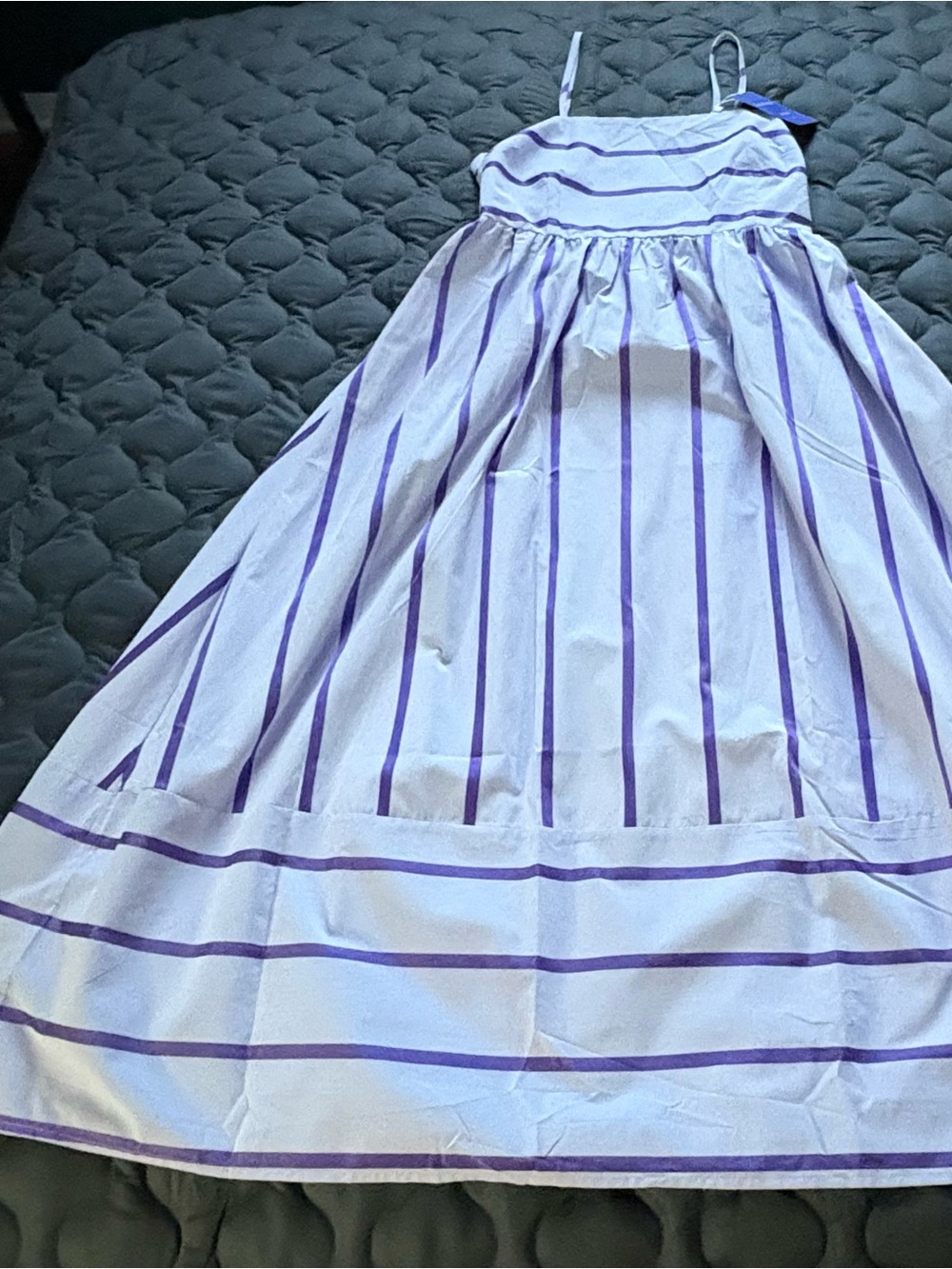 Striped White and Purple Maxi Dress with Spaghetti Straps